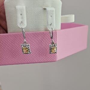 Diamonique Canary And White Cz  Leverback Earrings